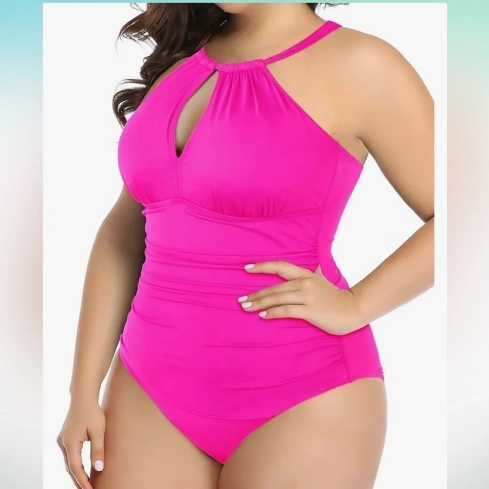 NWT Daci One Piece Swimsuit High Neck Plunge Mesh Cut Out Bathing Suits 22W